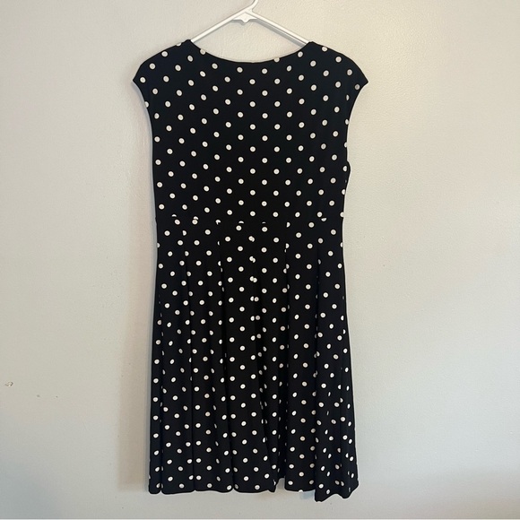 LRL Sleeveless A Line Dress Black White Polka Dot Sz 14P V Neck Classic Preppy - Picture 9 of 10